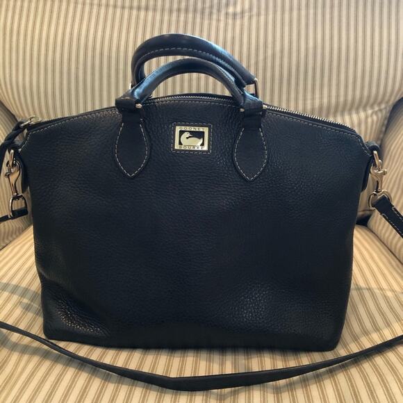 Dooney & Bourke Navy Pebbled Leather Dillen Satchel with Crossbody Strap - Picture 3 of 15